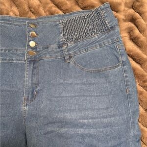 Shein High Rise Denim Jeans with Smocked Detail